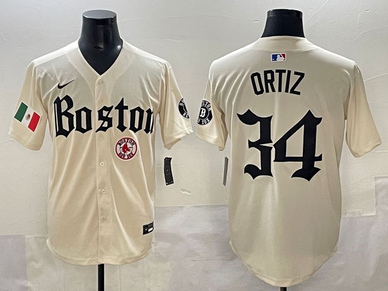 Men 2025 Boston Red Sox 34 Ortiz Cream Five generations Joint Name Nike MLB Jersey style 18